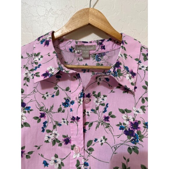 Woman Within Floral Button Up Collared Top Sz 2X Spring Bloomcore Easter Travel - Picture 11 of 14